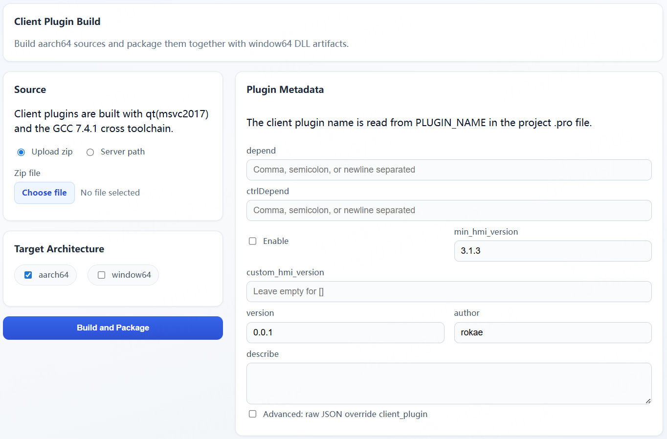 Client plugin compile page